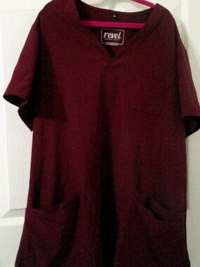 Revel Premium Stretch Burgundy Scrub Top XL V Neck